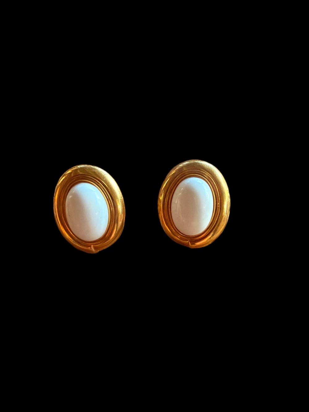 Classic Gold and White Oval Clip Earrings